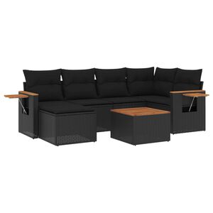 vidaXL 7 Piece Garden Sofa Set with Cushions Black Poly Rattan