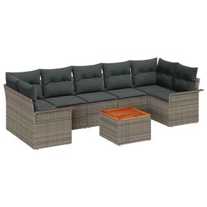 vidaXL Garden Sofa Set with Cushion 8 pcs Grey Poly Rattan