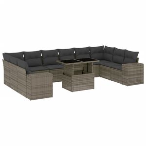 vidaXL 11 Piece Garden Sofa Set with Cushions Grey Poly Rattan