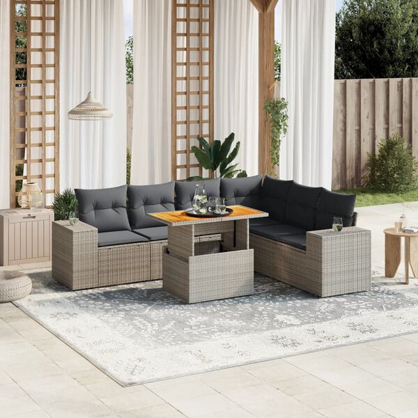 vidaXL 7 Piece Garden Sofa Set with Cushions Grey Poly Rattan