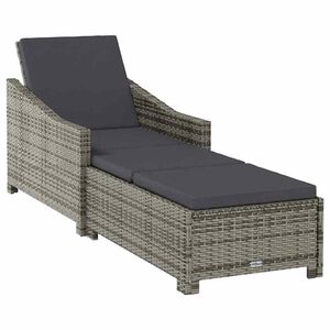 vidaXL Sun Lounger with Dark Grey Cushion Poly Rattan Grey