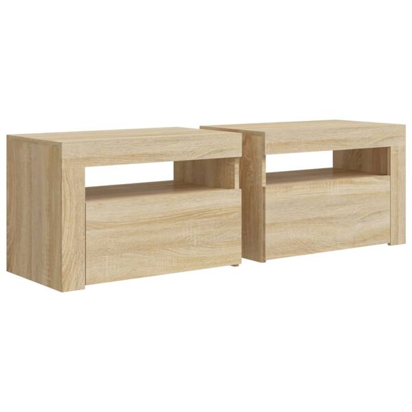vidaXL Bedside Cabinets 2 pcs with LEDs Sonoma Oak 60x35x40 cm