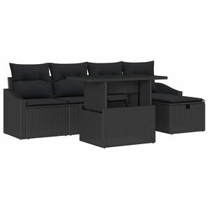 vidaXL Garden Sofa Set with Cushion 6 pcs Black Poly Rattan