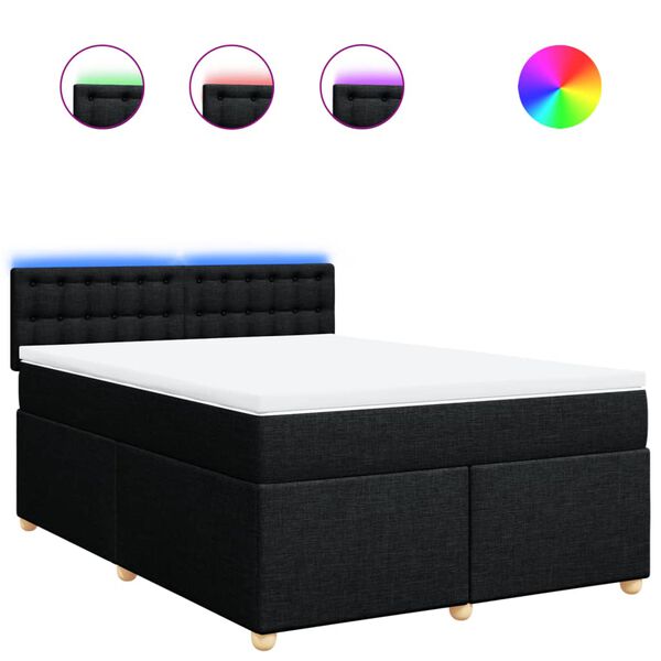 vidaXL Box Spring Bed with Mattress Black Queen Fabric