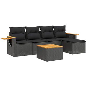 vidaXL 6 Piece Garden Sofa Set with Cushions Black Poly Rattan