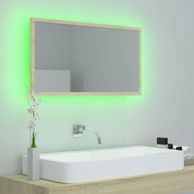 vidaXL LED Bathroom Mirror Sonoma Oak 80x8.5x37 cm Acrylic
