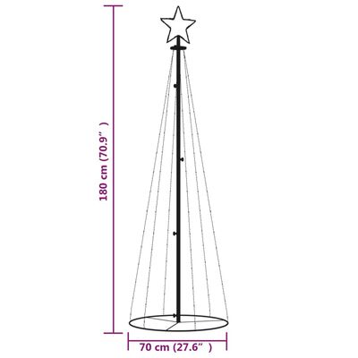 vidaXL Christmas Cone Tree Colourful 108 LEDs 70x180 cm