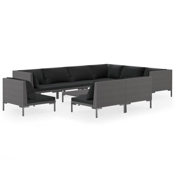 vidaXL 10 Piece Garden Lounge Set with Cushions Poly Rattan Dark Grey