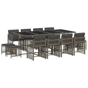 vidaXL 13 Piece Garden Dining Set with Cushions Grey Poly Rattan
