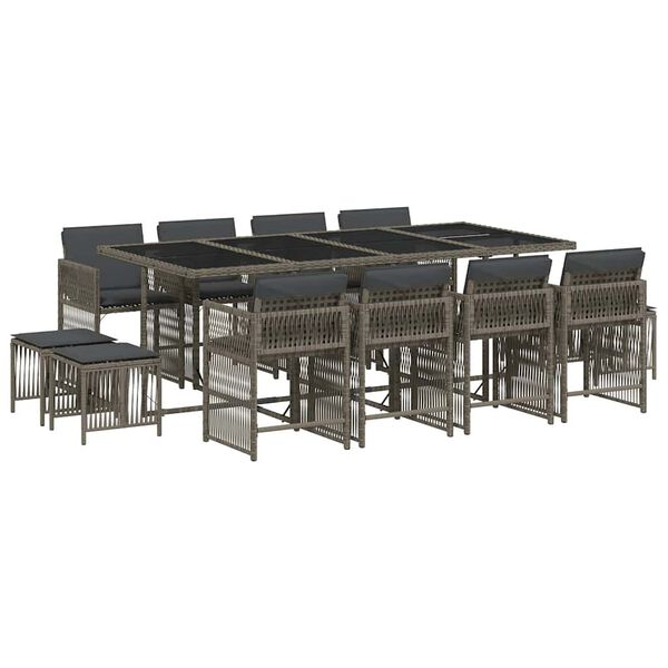 vidaXL 13 Piece Garden Dining Set with Cushions Grey Poly Rattan