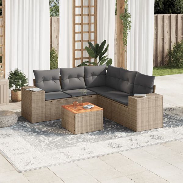 vidaXL 6 Piece Garden Sofa Set with Cushions Beige Poly Rattan