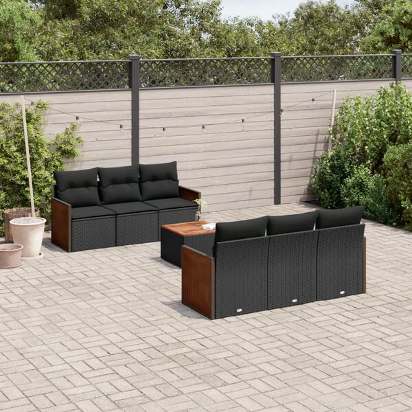 vidaXL 7 Piece Garden Sofa Set with Cushions Black Poly Rattan