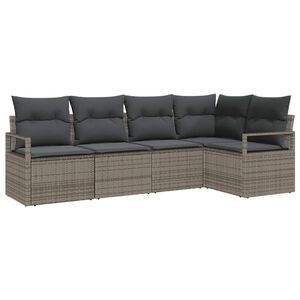 vidaXL Garden Sofa Set with Cushion 5 pcs Grey Poly Rattan