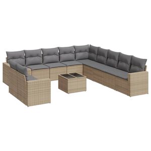 vidaXL 12 Piece Garden Sofa Set with Cushions Beige Poly Rattan