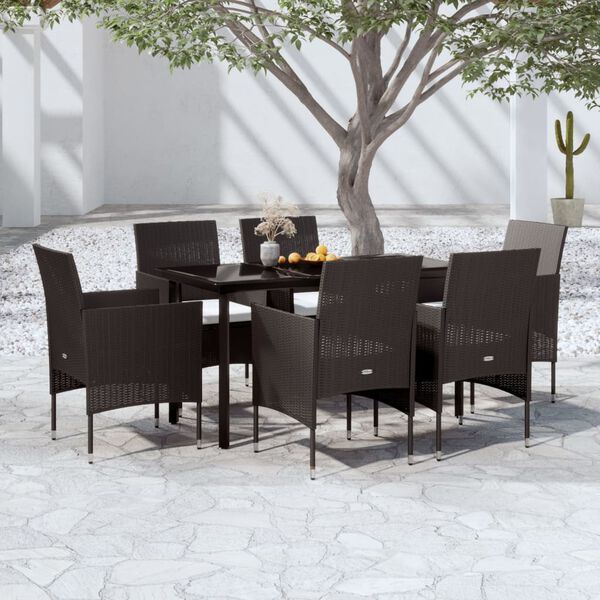 vidaXL 7 Piece Garden Dining Set with Cushions Black