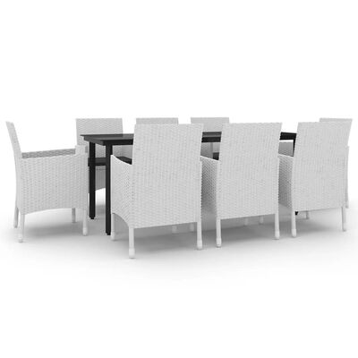 vidaXL 9 Piece Garden Dining Set with Cushions Poly Rattan and Glass