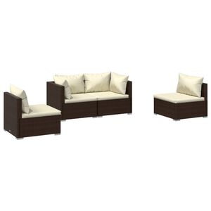 vidaXL 4 Piece Garden Lounge Set with Cushions Poly Rattan Brown