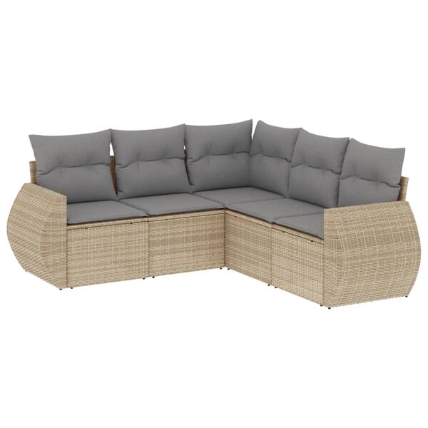 vidaXL 5 Piece Garden Sofa Set with Cushions Beige Poly Rattan
