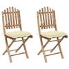 vidaXL Folding Garden Chairs 2 pcs with Cushions Bamboo