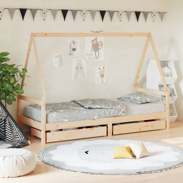 vidaXL Kids Bed Frame with Drawers 90x190 cm Solid Wood Pine