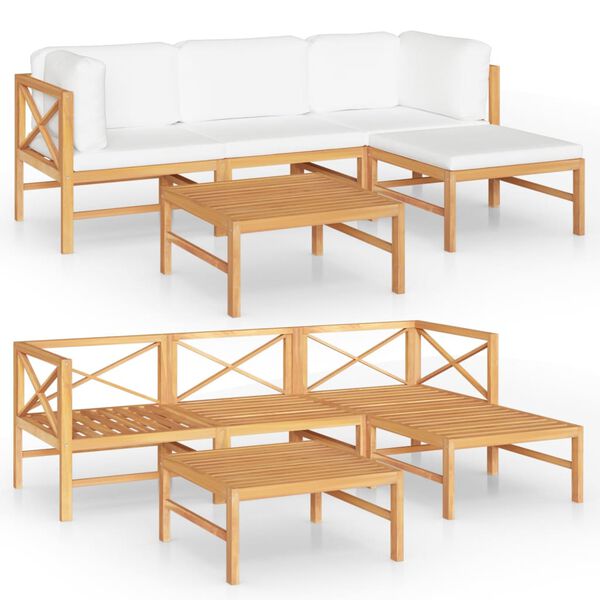 vidaXL 5 Piece Garden Lounge Set with Cream Cushions Solid Teak Wood