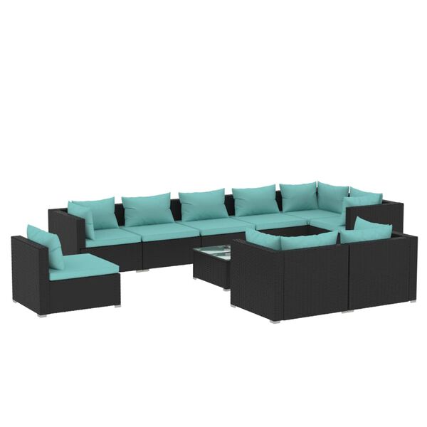 vidaXL 10 Piece Garden Lounge Set with Cushions Poly Rattan Black