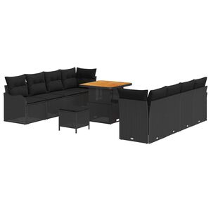 vidaXL Garden Sofa Set Height-Adjustable 11 pcs Black Poly Rattan