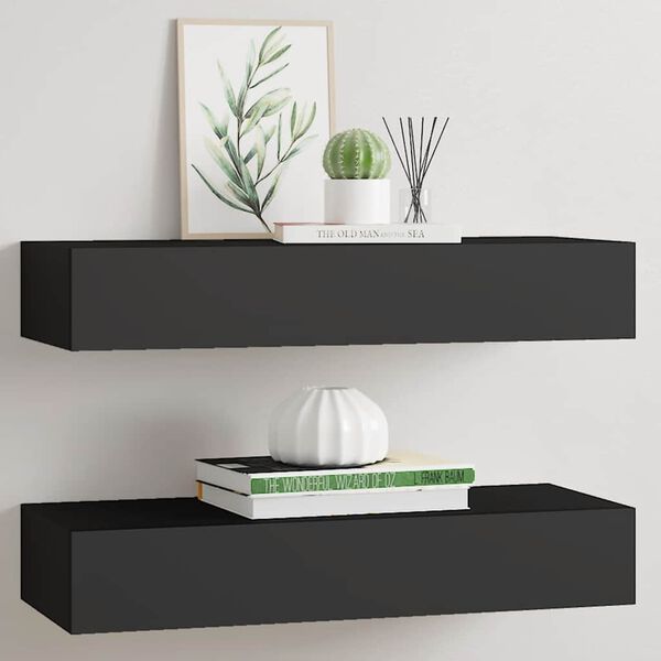 vidaXL Wall-mounted Drawer Shelves 2 pcs Black 60x23.5x10cm MDF