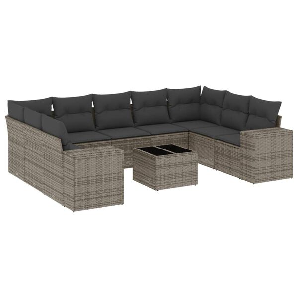 vidaXL 10 Piece Garden Sofa Set with Cushions Grey Poly Rattan