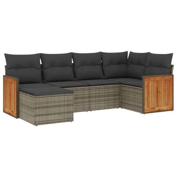 vidaXL 6 Piece Garden Sofa Set with Cushions Grey Poly Rattan