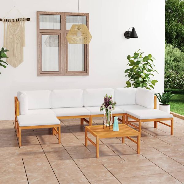 vidaXL 7 Piece Garden Lounge Set with Cream Cushions Solid Teak Wood