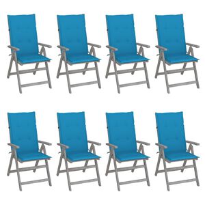 vidaXL Garden Reclining Chairs with Cushions 8 pcs Grey Wood Acacia