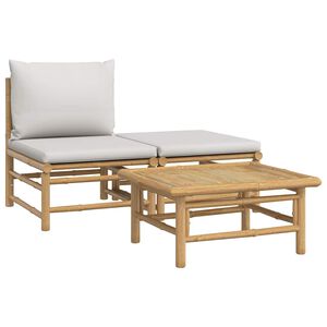 vidaXL 3 Piece Garden Lounge Set with Light Grey Cushions Bamboo