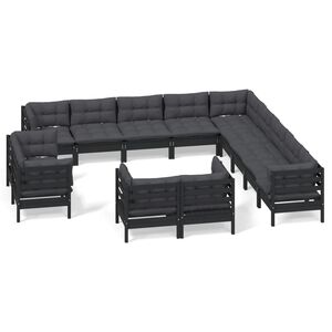 vidaXL 13 Piece Garden Lounge Set with Cushions Black Solid Pinewood