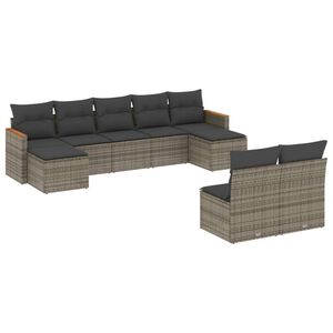 vidaXL 9 Piece Garden Sofa Set with Cushions Grey Poly Rattan