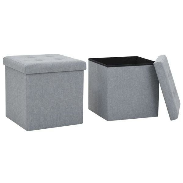 vidaXL Folding Storage Stools 2 pcs Light Grey Faux Linen