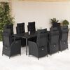 vidaXL 9 Piece Garden Dining Set with Cushions Black Poly Rattan