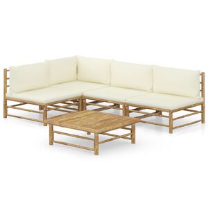 vidaXL 5 Piece Garden Lounge Set with Cream White Cushions Bamboo
