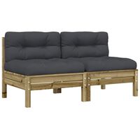 vidaXL Garden Sofa Armless with Cushions 2 pcs Impregnated Wood Pine