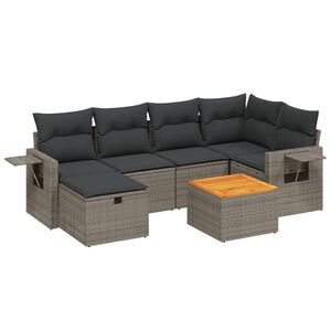 vidaXL 7 Piece Garden Sofa Set with Cushions Grey Poly Rattan