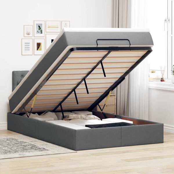 vidaXL Ottoman Bed with Mattress Dark Grey King Single Fabric