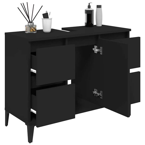 vidaXL Sink Cabinet Black 80x33x60 cm Engineered Wood