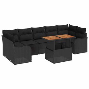 vidaXL Garden Sofa Set with Cushion 8 pcs Black Poly Rattan