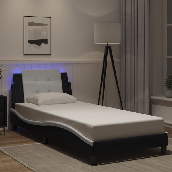 vidaXL Bed Frame with LED without Mattress "Zadar" Black and White 90x190 cm