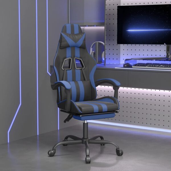 vidaXL Gaming Chair with Footrest Black and Blue Faux Leather