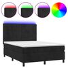 vidaXL Box Spring Bed with Mattress&LED Black 137x187 cm Double Size Velvet