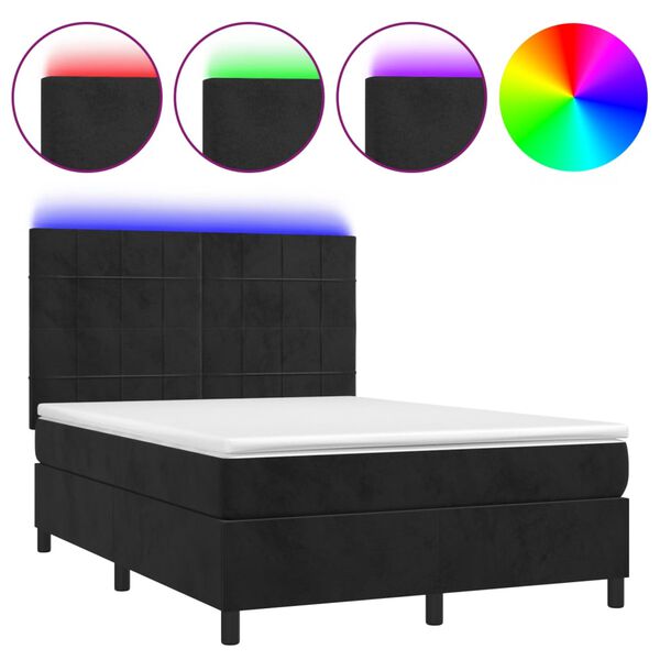 vidaXL Box Spring Bed with Mattress&LED Black 137x187 cm Double Size Velvet