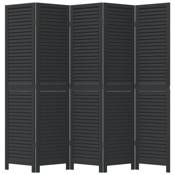 vidaXL Room Divider&nbsp;5 Panels Black Solid Wood Paulownia