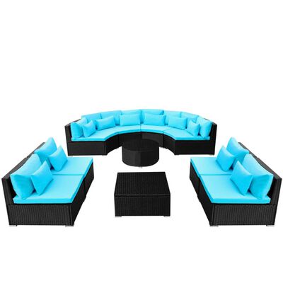 vidaXL 13 Piece Garden Lounge Set with Cushions Poly Rattan Blue