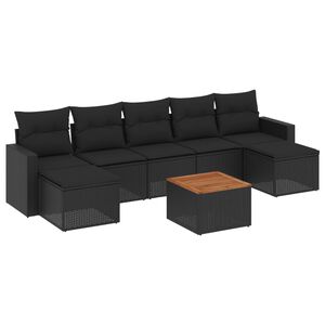 vidaXL 8 Piece Garden Sofa Set with Cushions Black Poly Rattan